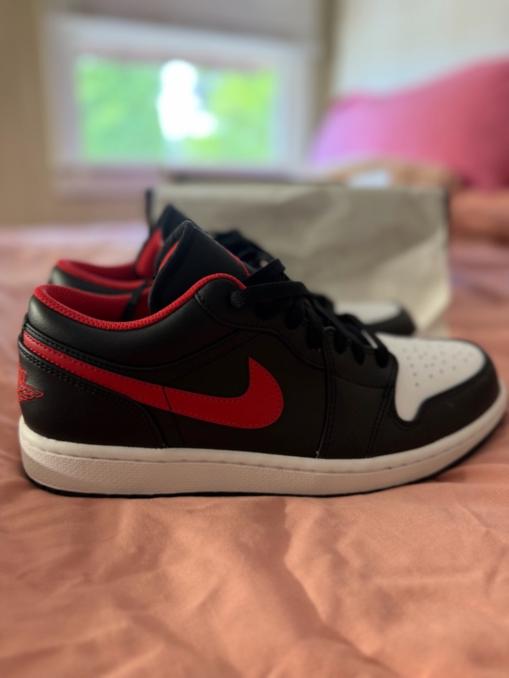 Jordan Low-Top Sneakers in Black, Red, and White